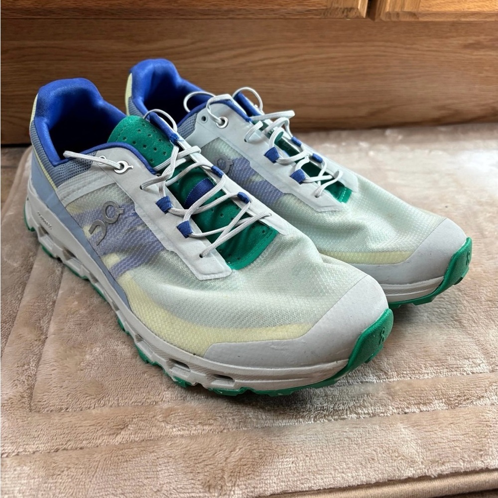 On Running White and Green Sneakers